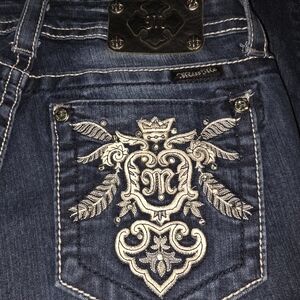 Miss Me Blue Jeans with Silver Embroidery